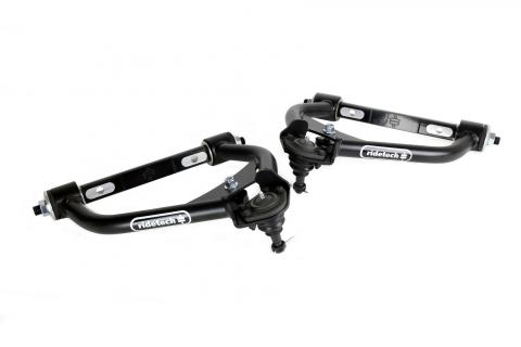 Front Upper Strongarms For 1967-1969 Camaro and FirebirdPair Of Tubular Control Arms W/ Standard Height Ball Joints Cross Shafts Caster Slugs And Delrin Bushings Powder Coated Satin Black Ridetech