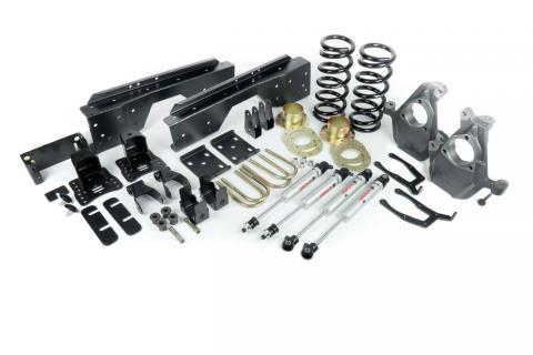 Ridetech 3 Inch /5 Inch Lowering System For 1999-2006 Silverado / Sierra 1500 2WD 2007 Classic Drop Spindles Front Coil Springs Front HQ Shocks C-Notches Flip Brackets And Rear HQ Shocks And Hardware Ridetech