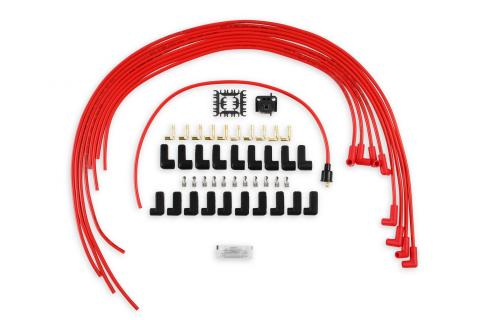 Spark Plug Wire Set 8MM Universal Red Wire With Red 90 Deg Boots 5041R, Spark Plug Wires, Super Stock, Spiral Core, 8Mm, Red, Set ACCEL