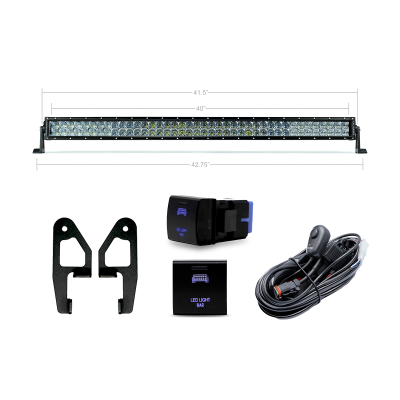 Premium Roof Rack Front Light Bar Kit - 42 Inch White Dual Row Spot Beam W/ Square OEM Switch Cali Raised LED
