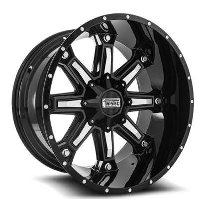 Aluminum Wheels 20x12 Vixon T-27 Gloss Black Machined 5 On 114.3/5 On 127 Bolt Pattern -44 Offset Twisted Off-Road