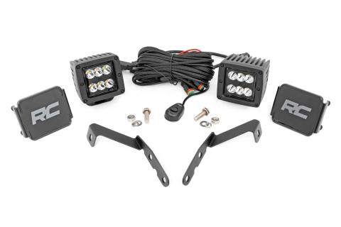LED Light Kit Ditch Mount 2 Inch Black Pair Spot Chevy 1500 & Silverado/Sierra 2500HD/3500HD (07-14) Rough Country