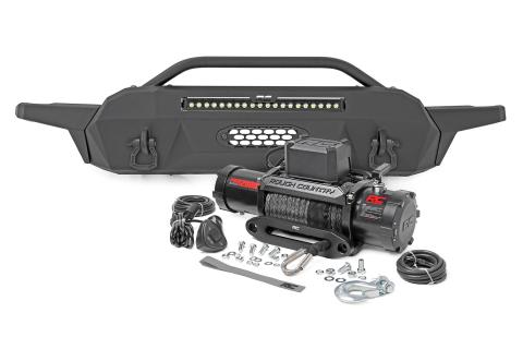 Front Bumper Hybrid with 12000 Lb Pro Series Winch Synthetic Rope and 20 Inch DRL LED Light Bar 16-22 Toyota Tacoma Rough Country