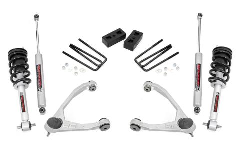 3.5 Inch Suspension Lift Kit Upper Control Arms N3 Struts 14-18 Silverado/Sierra 1500 2WD Rough Country