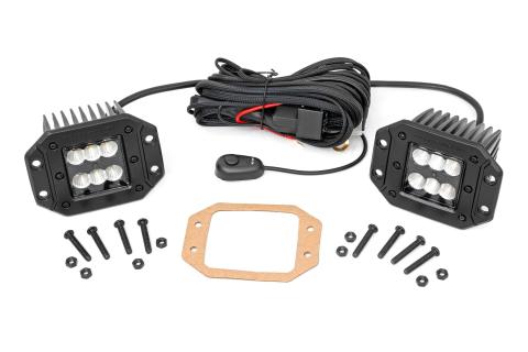 2 Inch Square Flush Mount Cree LED Lights Pair Black Series, Flood Beam Rough Country