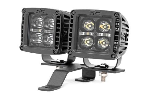 Jeep Quad LED Light Pod Kit -Black Series w/Amber DRL 18-20 JL 20-Up Gladiator Rough Country