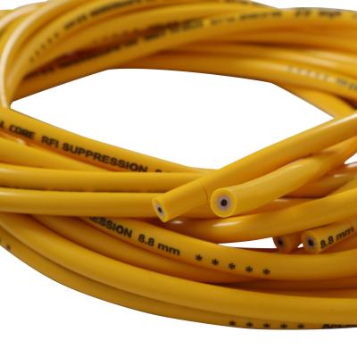 8.8MM Spiral Wire, 500 Ohms/Ft Spiral Suppression Core, Universal Yellow Wire With 90 Degree Red Boots, Female Socket/Points Style Dist Cap, V8 Set ACCEL