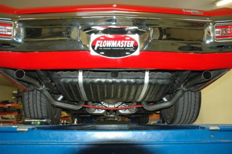 American Thunder Crossmember-Back Exhaust System Fits 1968-1972 GM A-Bodies With V8 Engine 2.50-Inch Stainless Steel Pipes Aggressive Sound Flowmaster