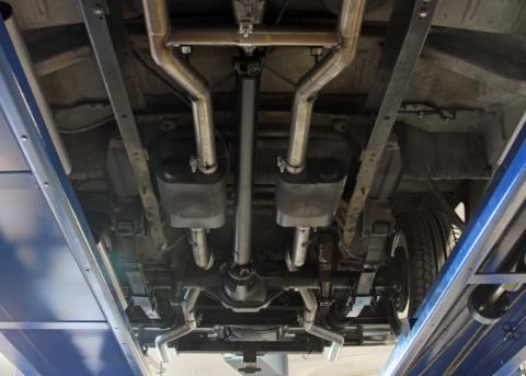 American Thunder Crossmember-Back Exhaust System Fits 1967-1972 Ford F-100/250/350 V8 Without Side Tank, 2Wd Short And Long Bed, 2.5 Inch 409 Stainless Steel, Dual Exit Flowmaster