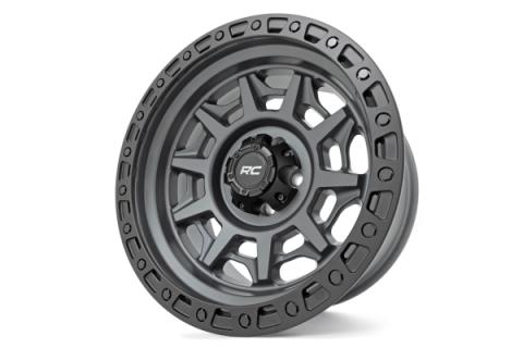 Rough Country 85 Series Wheel Simulated Beadlock Gunmetal Gray/Black 17x9 5x5 -12mm Rough Country