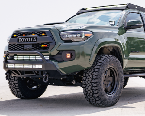 16-Up Tacoma Stealth Bumper 32 Inch LED Bar Combo Beam Bumper Light Bar-Blue-Small Relocation Mounts Only Bumper Light Bar Switch No Winch No D-Ring Cali Raised LED