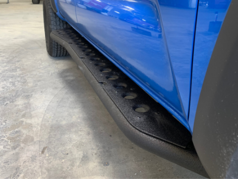 Step Edition Rock Slider For 24-Present Toyota Tacoma/Double Cab Long Bed W/ No Kick Out/Yes (Raw Steel)/Powdercoat Cali Raised LED