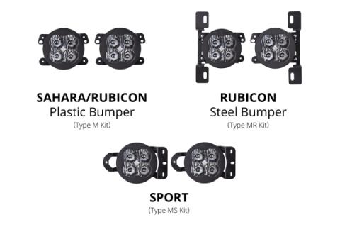 SS3 LED Fog Light Kit for 2018-2021 Jeep JL Wrangler White SAE Fog Sport w/ Backlight Type M Bracket Kit Diode Dynamics