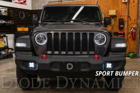 SS3 LED Fog Light Kit for 2018-2021 Jeep JL Wrangler White SAE Fog Sport w/ Backlight Type M Bracket Kit Diode Dynamics