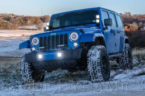 SS3 LED Fog Light Kit for 2007-2018 Jeep JK Wrangler White SAE Fog Sport w/ Backlight Type MR Bracket Kit Diode Dynamics