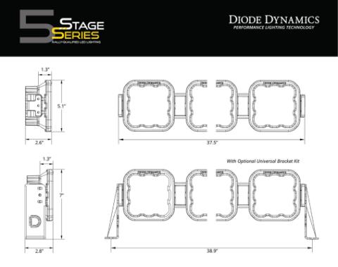 SS5 Pro Universal CrossLink 6-Pod Lightbar Yellow Combo Diode Dynamics
