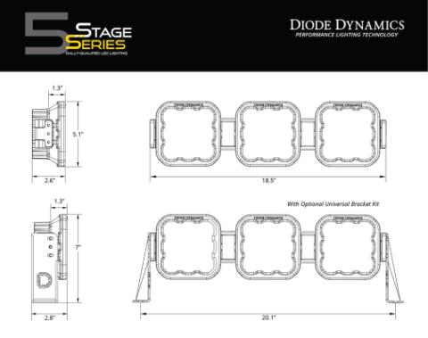 SS5 Pro Universal CrossLink 3-Pod Lightbar White Driving Diode Dynamics