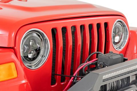 Headlights DRL Halo LED 7 Inch 97-06 Jeep Wrangler TJ 4WD Rough Country