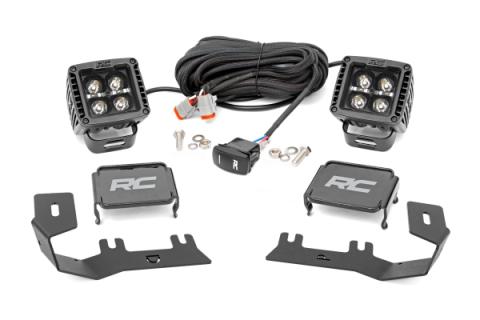 LED Ditch Light Kit 2in Black Pair Amber DRL Silverado/Sierra 1500 (14-18 &amp; Classic) Rough Country
