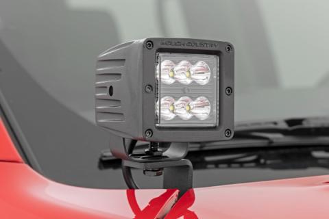 LED Light Kit Ditch Mount 2 Inch Black Pair Flood Nissan Frontier (22-26) Rough Country