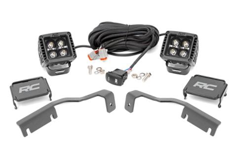 LED Light Kit Ditch Mount 2 Inch Black Pair White DRL Nissan Frontier (22-26) Rough Country