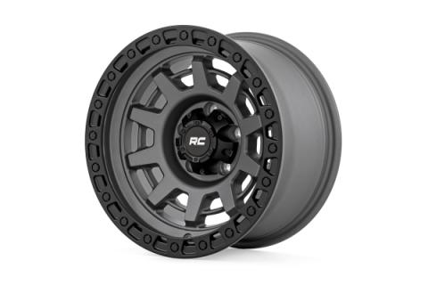 85 Series Wheel One-Piece Gunmetal Gray/Black 15x8 5x4.5 -19mm Rough Country