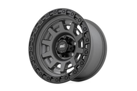 85 Series Wheel One-Piece Gunmetal Gray/Black 15x8 5x4.5 -19mm Rough Country