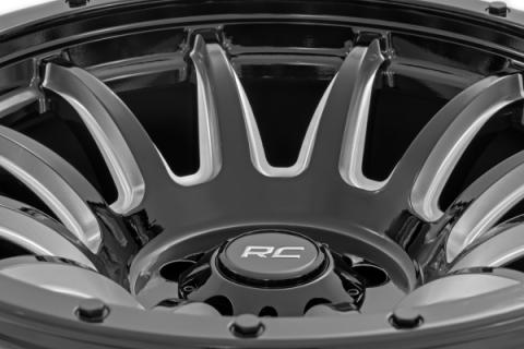 90 Series Wheel One-Piece Gloss Black w/machined spokes 18x9 6x5.5 0mm Rough Country