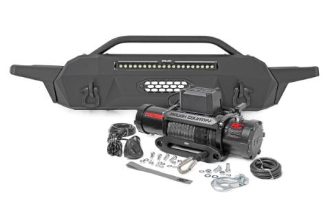 Front Bumper High Clearance Hybrid with 12000 Lb Pro Series Winch Synthetic Rope and 20 LED Light Bar 16-22 Toyota Tacoma Rough Country
