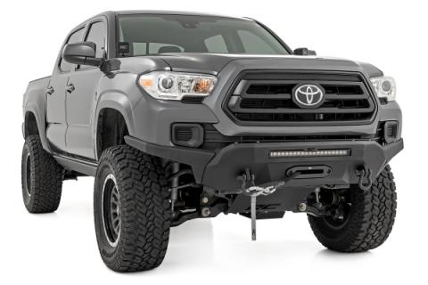 Front Bumper Hybrid with 9500 Lb Pro Series Winch Synthetic Rope and 20 Inch DRL LED Light Bar 16-22 Toyota Tacoma Rough Country