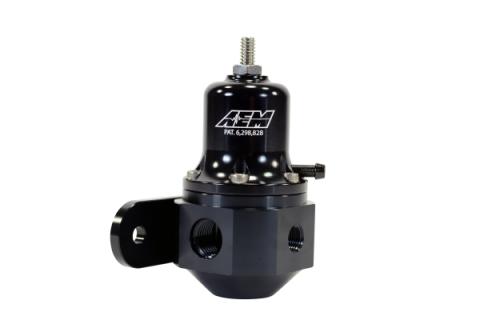 Hi-Cap Universal Adjustable Fuel Pressure Regulator Inlet 2 x -6AN (9/16-18) Outlet -6AN Gauge Port 1/8 Inch NPT Black AEM Electronics