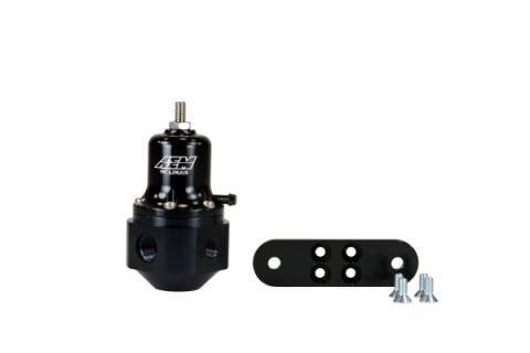 Hi-Cap Universal Adjustable Fuel Pressure Regulator Inlet 2 x -6AN (9/16-18) Outlet -6AN Gauge Port 1/8 Inch NPT Black AEM Electronics