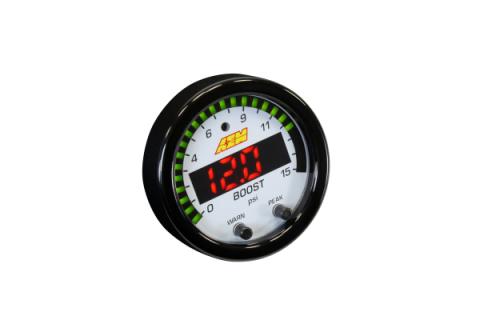 X-Series Pressure Gauge Kit 0-15 PSI Black Bezel and Black Boost/Fuel Faceplate AEM Electronics