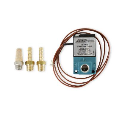 Boost Control Solenoid Kit 2 x 1/8 Inch NPT to 3/16 Inch Barb Adapter and Muffler AEM Electronics
