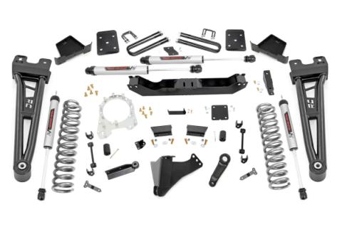6 Inch Suspension Lift Kit w/Radius Arms &amp; V2 Shocks Rear Overload Springs 3.5 Inch Diam 17-19 F-250/350 4WD Diesel Rough Country