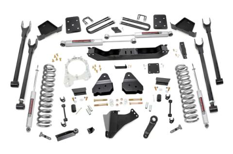 6 Inch Ford 4-Link Suspension Lift Kit Rear Overload Springs 3.5 Inch Diam N3 Shocks 17-19 F-250 4WD Diesel w/Overloads Rough Country