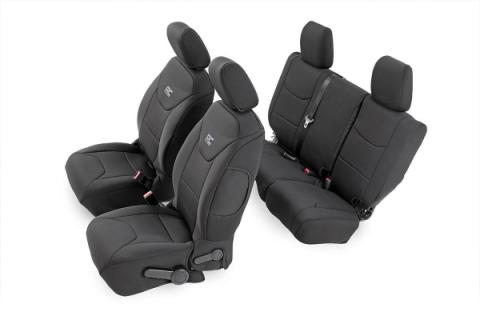 Jeep Neoprene Seat Cover Front &amp; Rear Combo Black 13-18 Wrangler JK Unlimited Rough Country