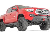 Front Bumper Hybrid with 9500-Lb Pro Series Winch Black Series with White DRL LED Light Bar 16-22 Toyota Tacoma 4WD Rough Country