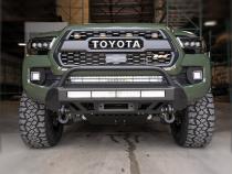16-Up Tacoma Stealth Bumper 32 Inch LED Bar Spot Beam Bumper Light Bar-Blue-Tall 32 Inch Spot Beam with Relocation Mounts Bumper Light Bar Switch No Winch No D-Ring Cali Raised LED