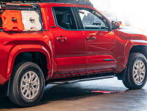 Step Edition Rock Slider For 24-Present Toyota Tacoma/Double Cab Long Bed W/ No Kick Out/Yes (Powdercoat)/Powdercoat Cali Raised LED