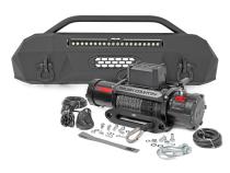 Front Bumper Hybrid with 12000-Lb Pro Series Winch Black Series with White DRL LED Light Bar 16-22 Toyota Tacoma 4WD Rough Country