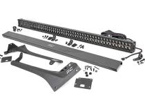 Jeep 50-Inch Straight LED Light Bar Upper Windshield Kit w/ Dual-Row Black Series LED White DRL 20-Up Gladiator JT 18-20 Wrangler JL Rough Country