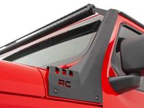 Jeep 50-Inch Straight LED Light Bar Upper Windshield Kit w/ Dual-Row Black Series LED White DRL 20-Up Gladiator JT 18-20 Wrangler JL Rough Country