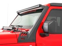 Jeep 50-Inch Straight LED Light Bar Upper Windshield Kit w/ Dual-Row Black Series LED Amber DRL 20-Up Gladiator JT, 18-20 Wrangler JL Rough Country
